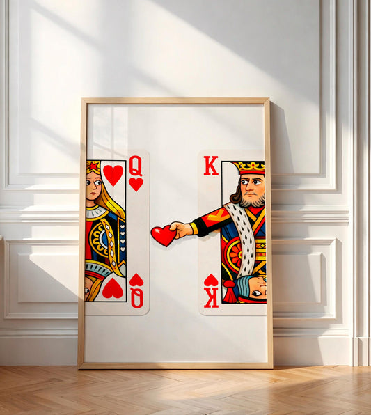 King and Queen of Hearts Playing Card Poster, Trendy Couple Wall Art, Romantic Anniversary Gift for Him Her, Retro Poker Print, Love Decor