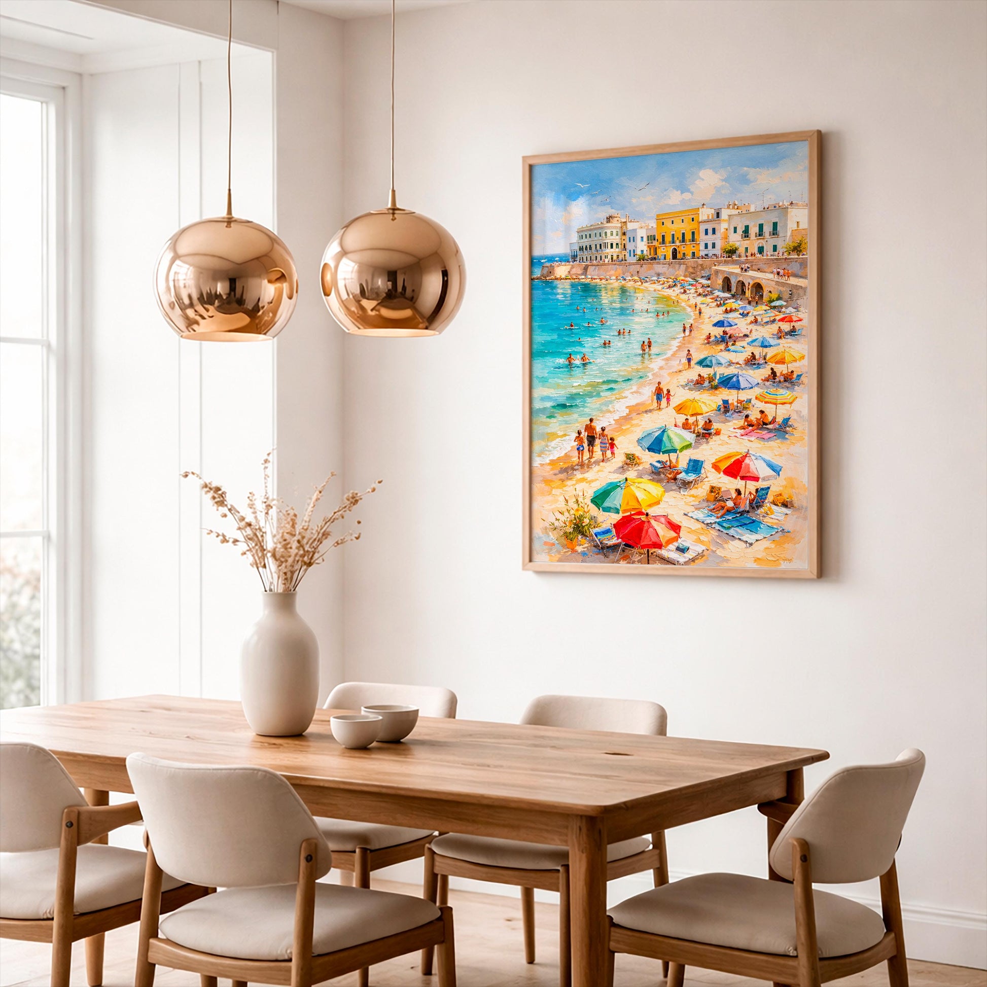 Impressionist Italian Gallipoli Poster, Sunny Puglia Beach Wall Art, Retro Summer Nature Print, Palette Knife Coastal Scene, Home Decor