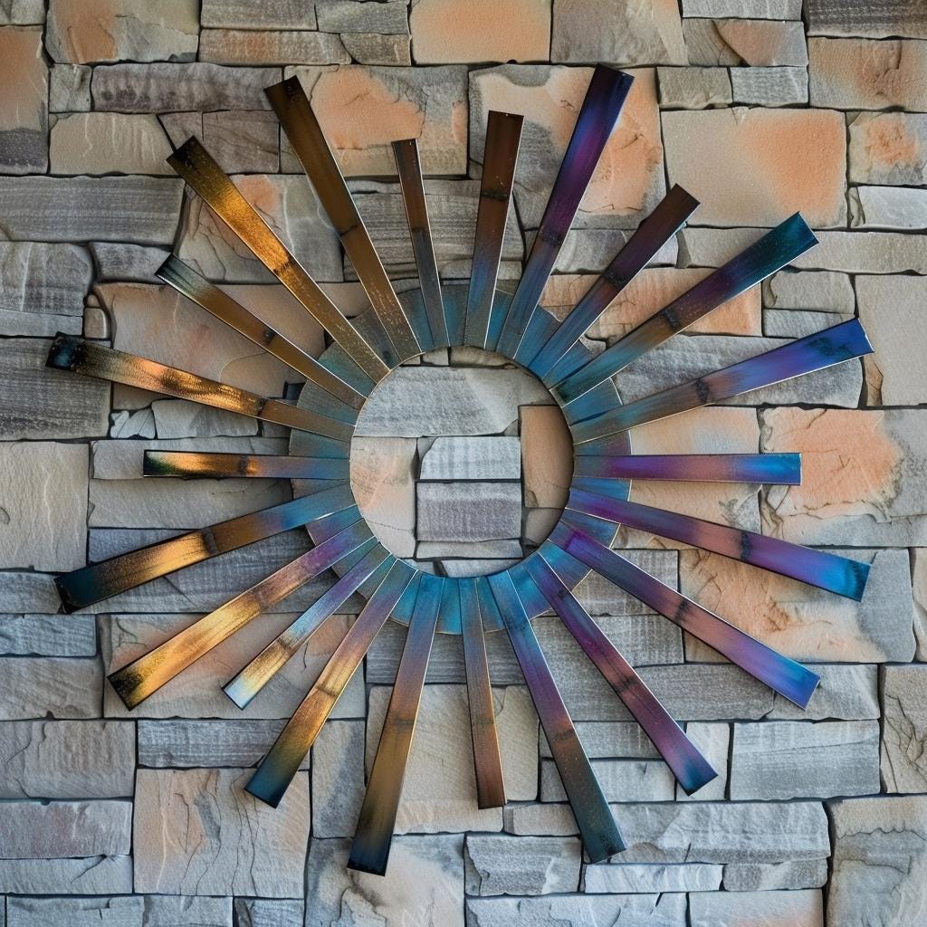 Sunburst Metal Wall Art, Colorful Rainbow Metal Sign