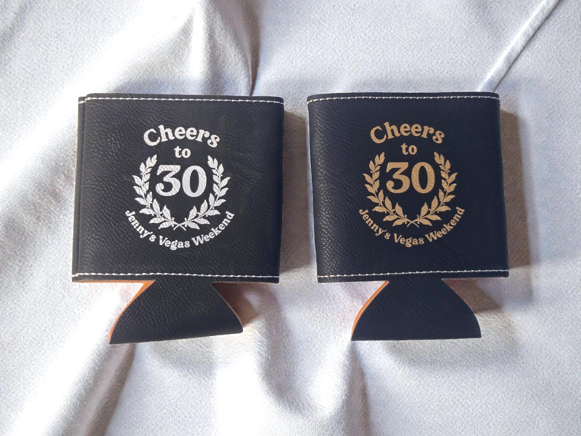 30th Birthday Party Favors, Custom Engraved Leatherette Can Holder, Bulk Party Favor Gift, Personalized Celebratory Gifts