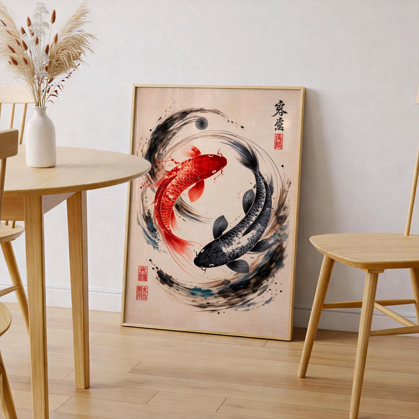 Yin Yang Koi Fish Poster, Japanese Zen Wall Art, Minimalist Japandi Decor, Asian Sumi-e Print, Spiritual Harmony Gift, Modern Oriental Art
