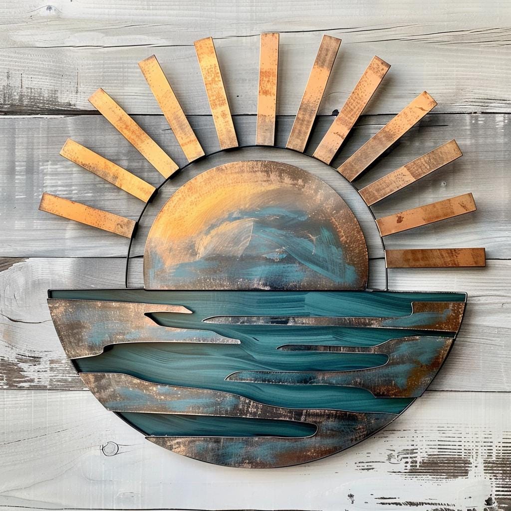 Sunrise Metal Wall Art, Lake Scene Decor, Rustic Farmhouse Sign Wall Hanging UV Printed