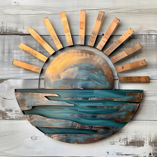 Sunrise Metal Wall Art, Lake Scene Decor, Rustic Farmhouse Sign Wall Hanging UV Printed