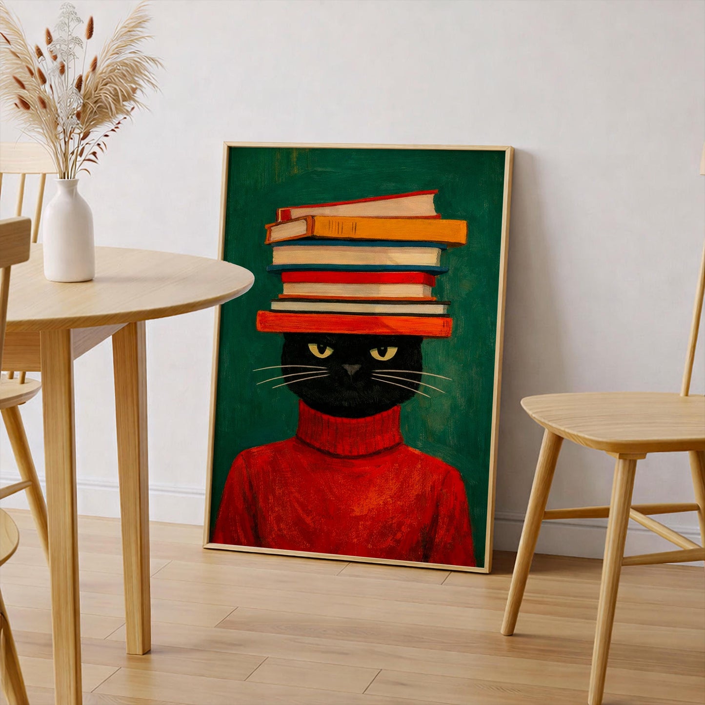 Black Cat with Books Poster, Funny Cat Lover Gift, Bookish Wall Art, Librarian Decor, Reading Nook Print, Dark Academia Art, Nerd Cat Deco