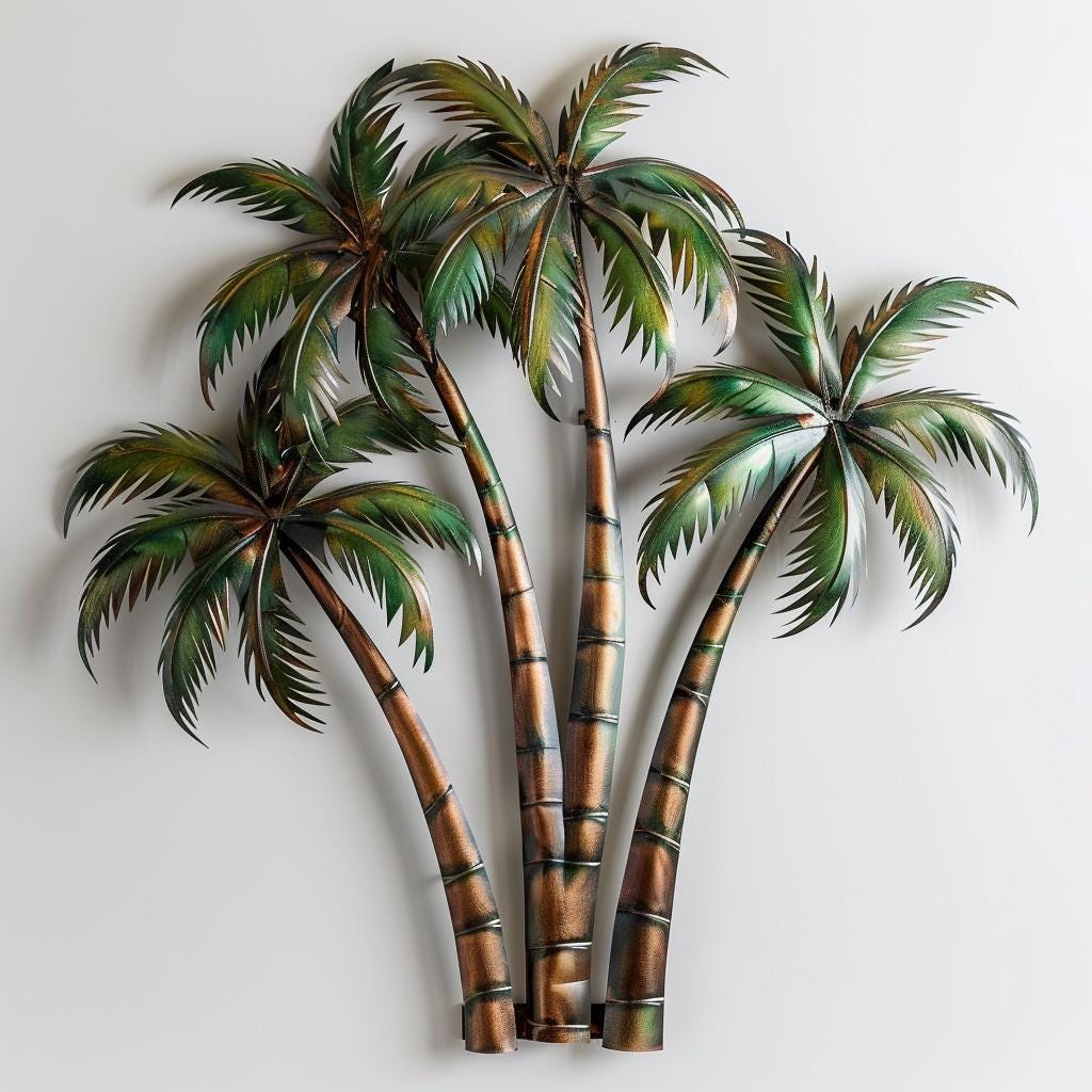 Summer Palm Tree Sunset Metal Sign, Coastal Beach Wall Art, Tropical Outdoor Decor