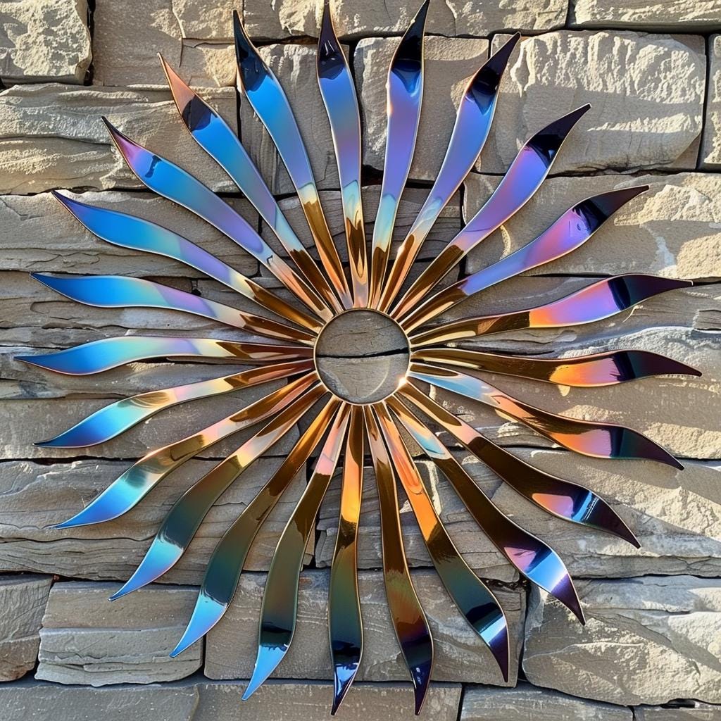 Sunburst Metal Wall Art, Colorful Rainbow Metal Sign