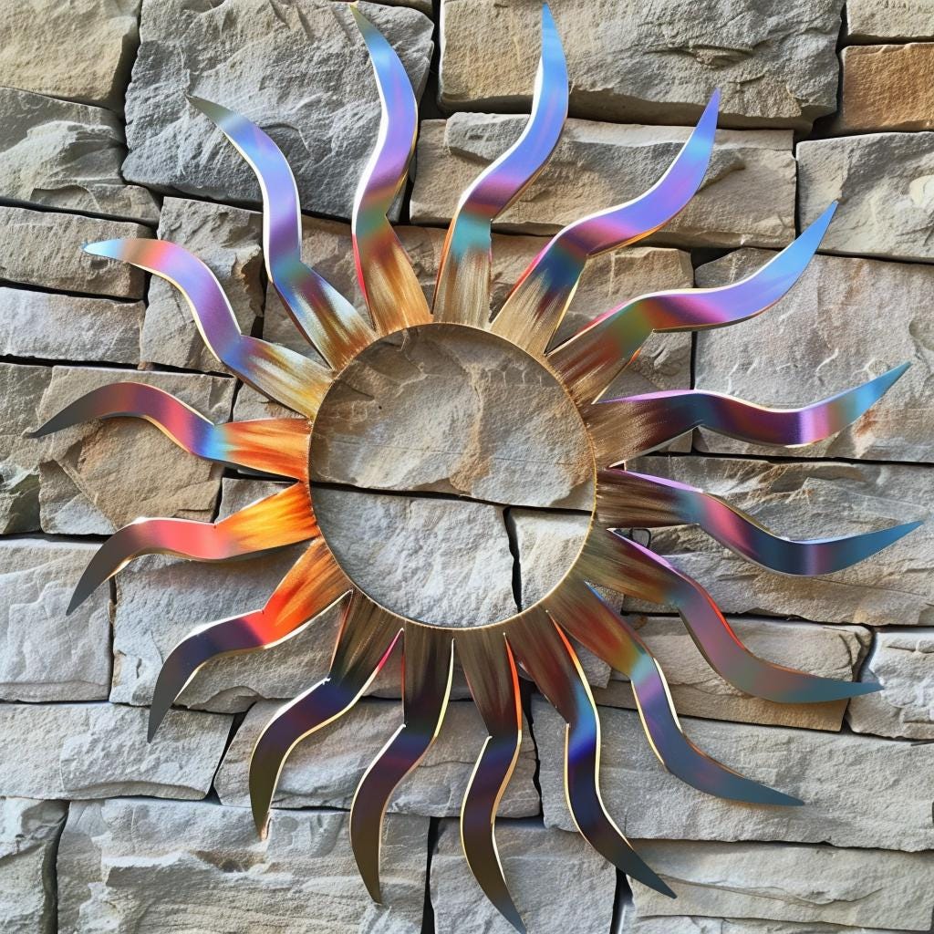 Sunburst Metal Wall Art, Colorful Rainbow Metal Sign
