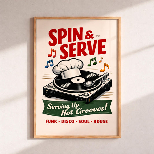 Retro Vinyl Record Poster, Funk Disco Soul House Music Wall Art, Vintage Turntable Print, Music Lover Gift, Groovy Home Office Decor