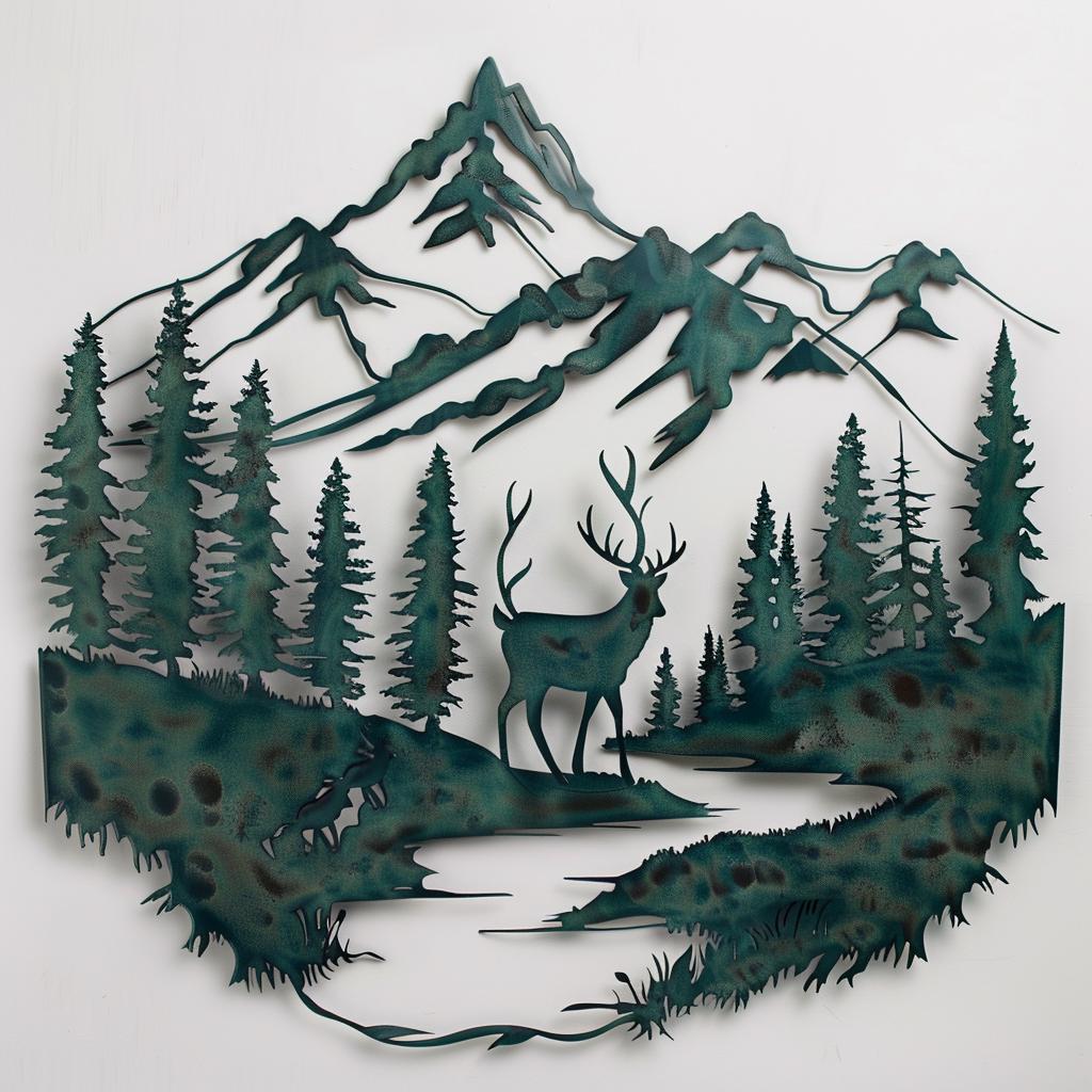 Rustic Forest Mountain Metal Wall Art - Cabin Decor, Outdoor Landscape Sign