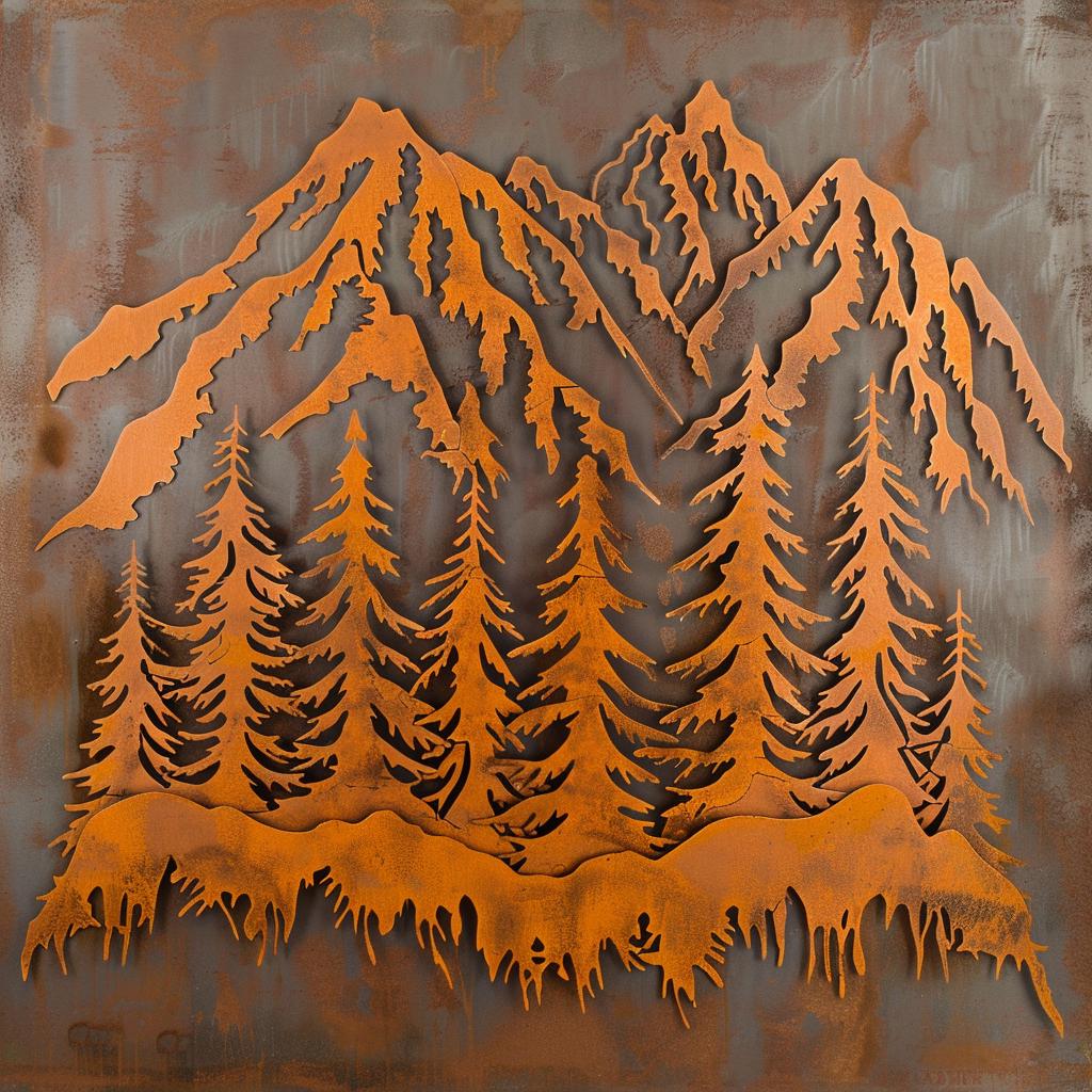Rustic Forest Mountain Metal Wall Art - Cabin Decor, Outdoor Landscape Sign