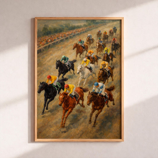 Horse Racing Poster, Jockey Wall Art, Thoroughbred Race Track Print, Equestrian Sports Decor, Vintage Horse Painting, Gift for Horse Lovers