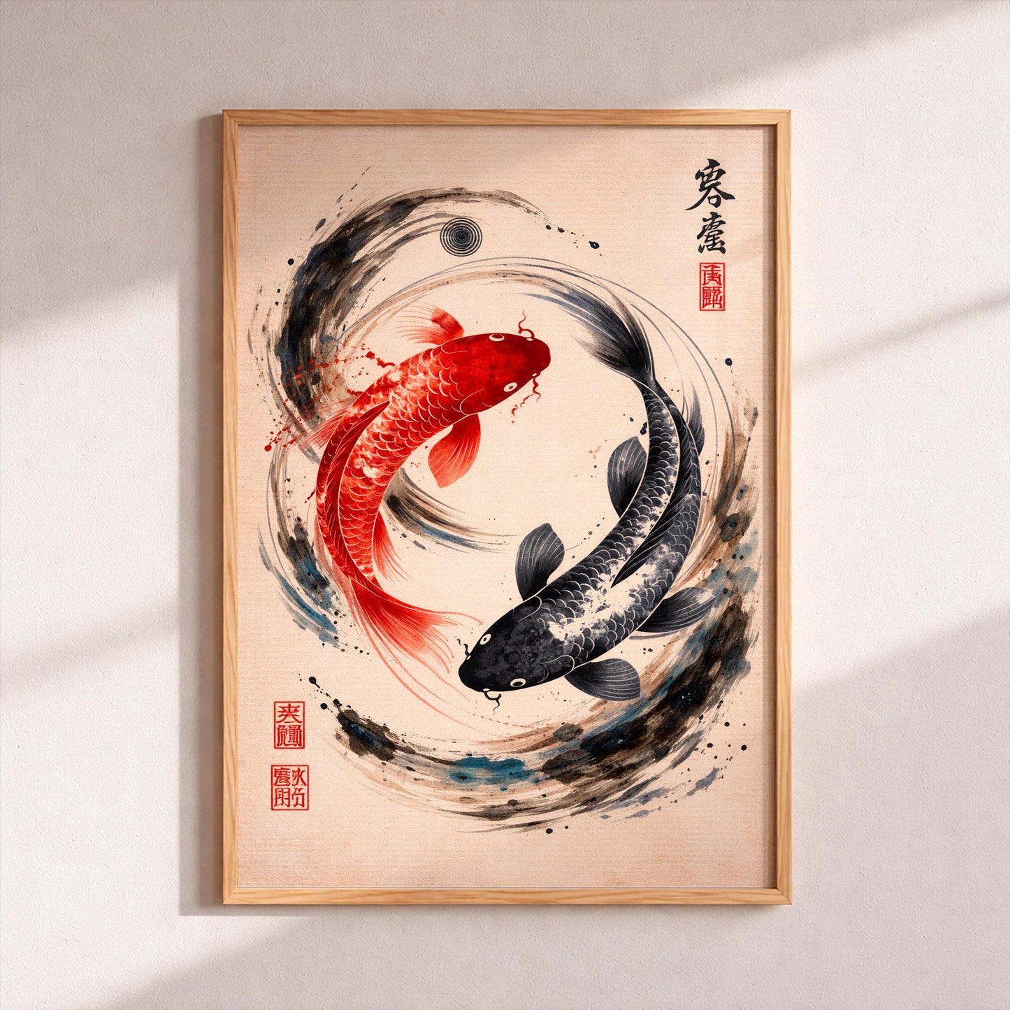 Yin Yang Koi Fish Poster, Japanese Zen Wall Art, Minimalist Japandi Decor, Asian Sumi-e Print, Spiritual Harmony Gift, Modern Oriental Art