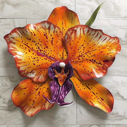 Orchid Metal Wall Art – Botanical Tropical Floral Garden Decor Sign