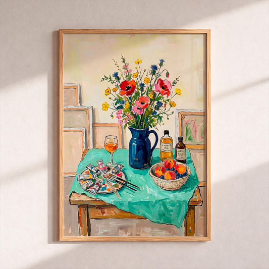 Colorful Floral Still Life Art Print, Vintage Kitchen Wall Decor, Wildflower Bouquet Oil Painting Poster, Eclectic Studio Art, Gift for Her
