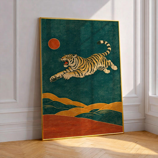 Japanese Tiger Poster Vintage Woodblock Print Art Japanese Wall Art Tiger Under The Moon Oriental Animal Decor Asian Ukiyo-e Style Artwork