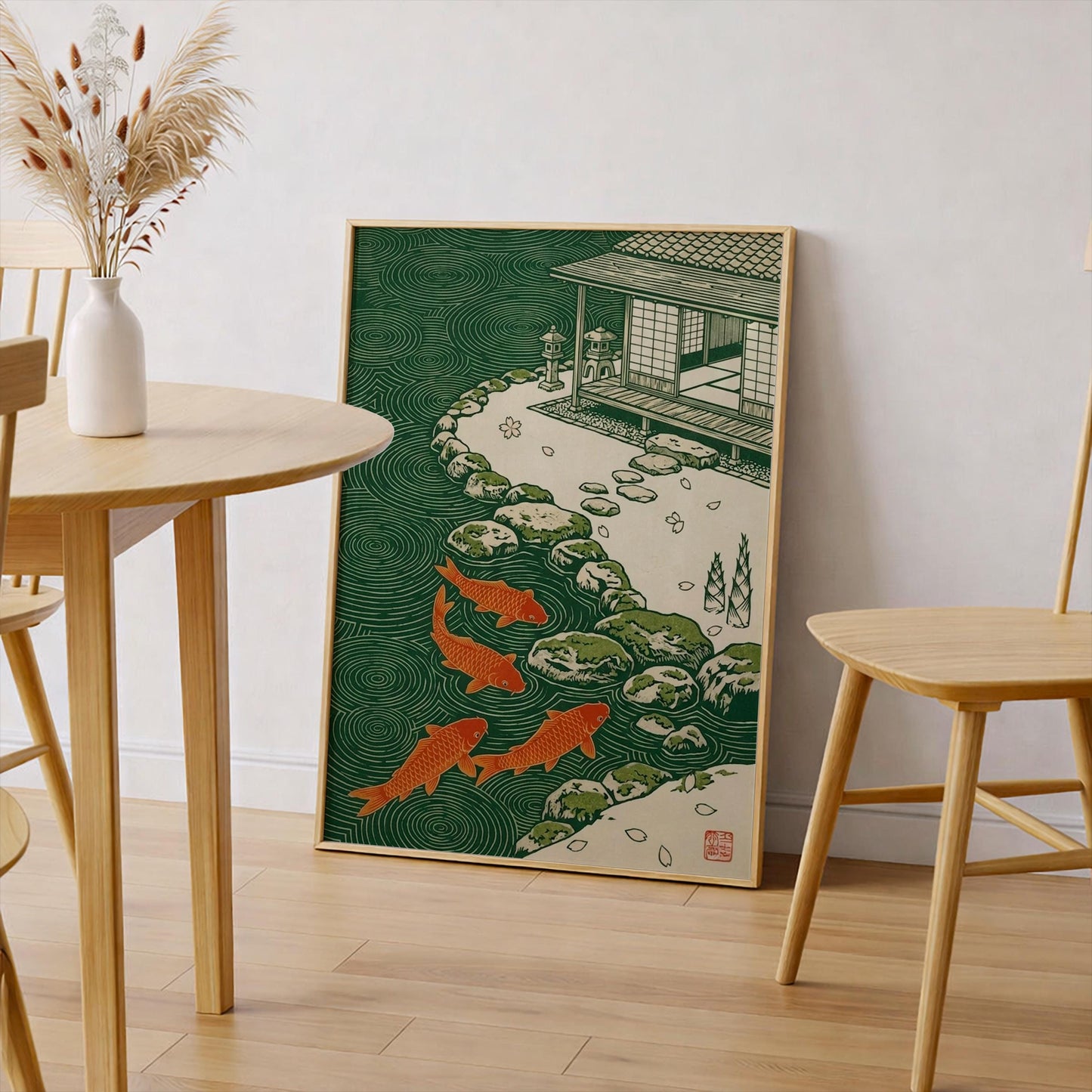 Japanese Koi Fish Pond Wall Art, Zen Garden Ukiyo-e Poster, Woodblock Style Print, Asian Home Decor, Japandi Wall Decor, Birthday Gift Idea