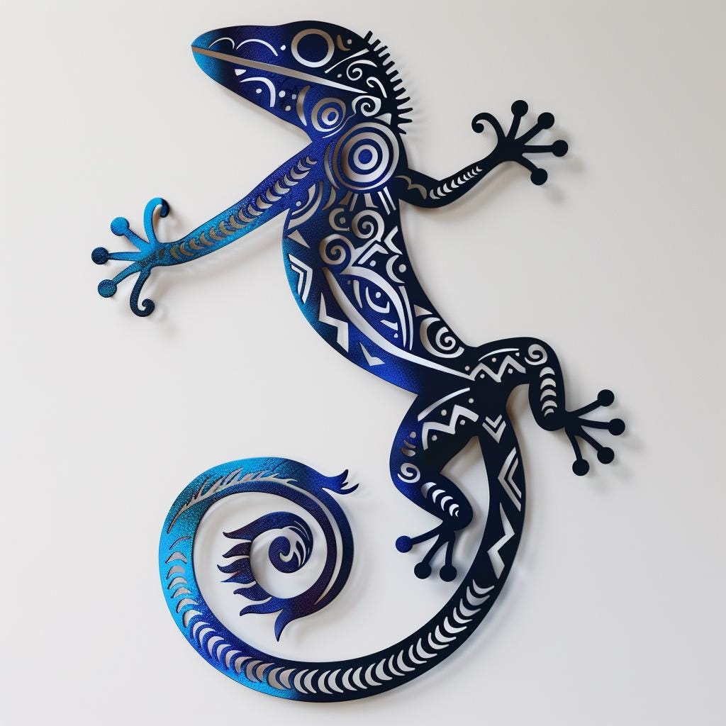 Polynesian Gecko Metal Wall Art, Tribal Lizard Decor, Coastal Home Hanging Sign