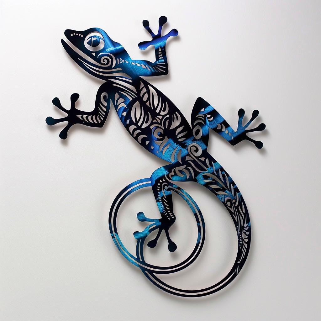 Polynesian Gecko Metal Wall Art, Tribal Lizard Decor, Coastal Home Hanging Sign