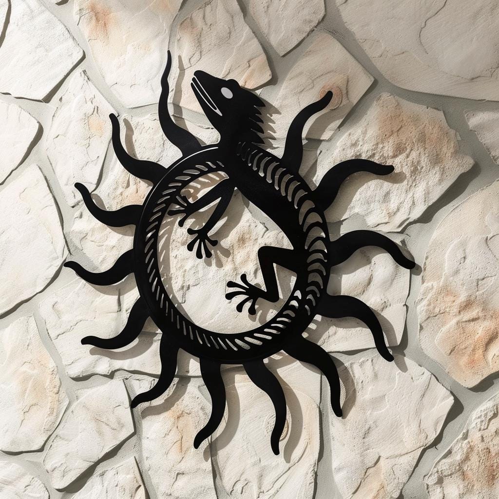 Polynesian Gecko Sun Metal Wall Art – Tribal Lizard Decor, Tropical Coastal Home Hanging