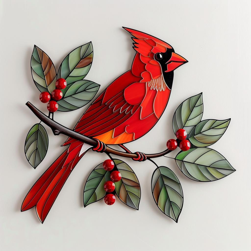 Cardinal Metal Wall Art, Red Bird Garden Decor, Rustic Farmhouse Sign