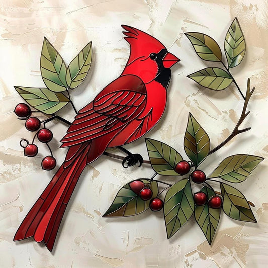 Cardinal Metal Wall Art, Red Bird Garden Decor, Rustic Farmhouse Sign