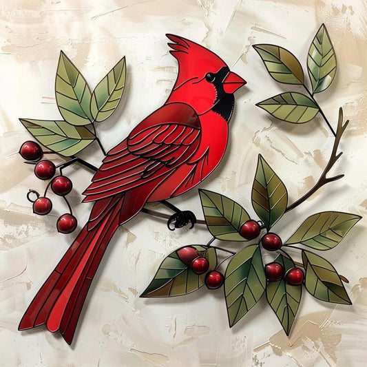 Cardinal Metal Wall Art, Red Bird Garden Decor, Rustic Farmhouse Sign