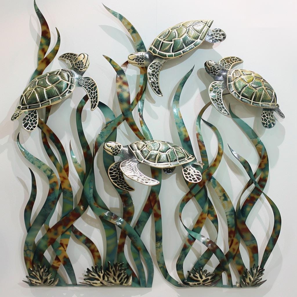 Sea Turtle Metal Sign, Coastal Ocean Decor, Marine Life Wall Metal UV PRINTED