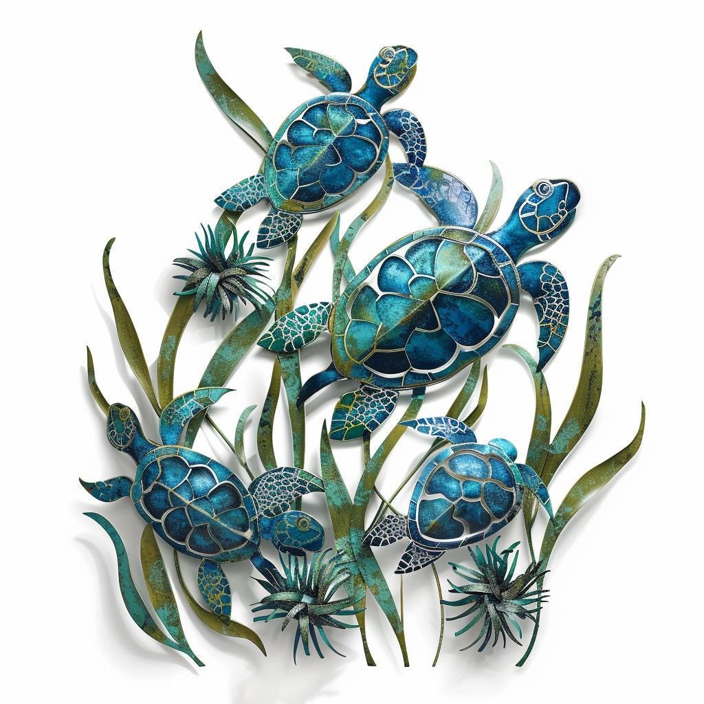 Sea Turtle Metal Sign, Coastal Ocean Decor, Marine Life Wall Metal UV PRINTED