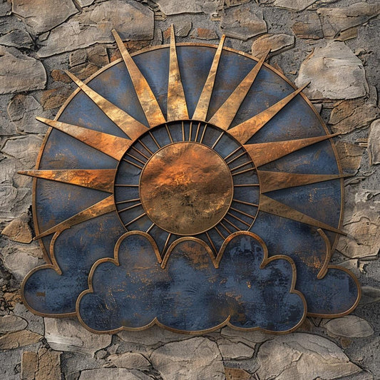 Blue Sun Wall Art, Sunburst Outdoor Decor, Modern Patio Garden Sign