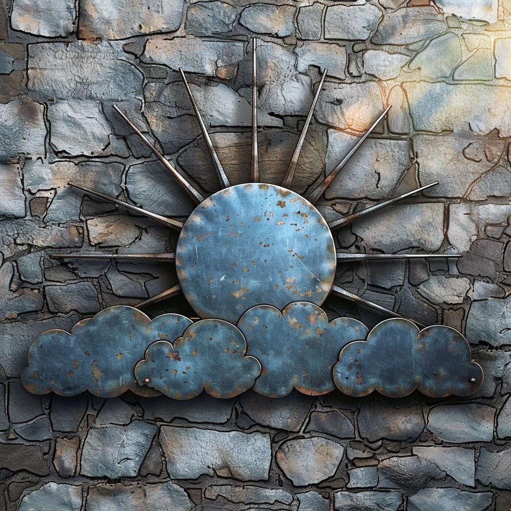 Blue Sun Wall Art, Sunburst Outdoor Decor, Modern Patio Garden Sign