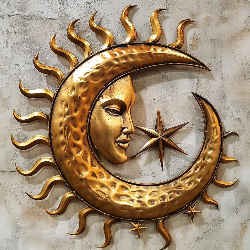 Celestial Metal Sign: Zodiac Sun Moon Wall Art, Cosmic Metal Decor