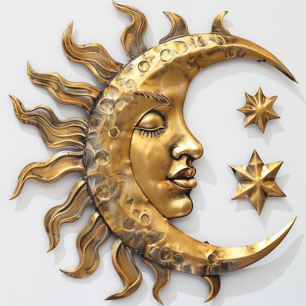 Celestial Metal Sign: Zodiac Sun Moon Wall Art, Cosmic Metal Decor