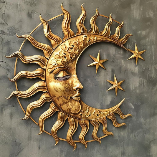 Celestial Metal Sign: Zodiac Sun Moon Wall Art, Cosmic Metal Decor
