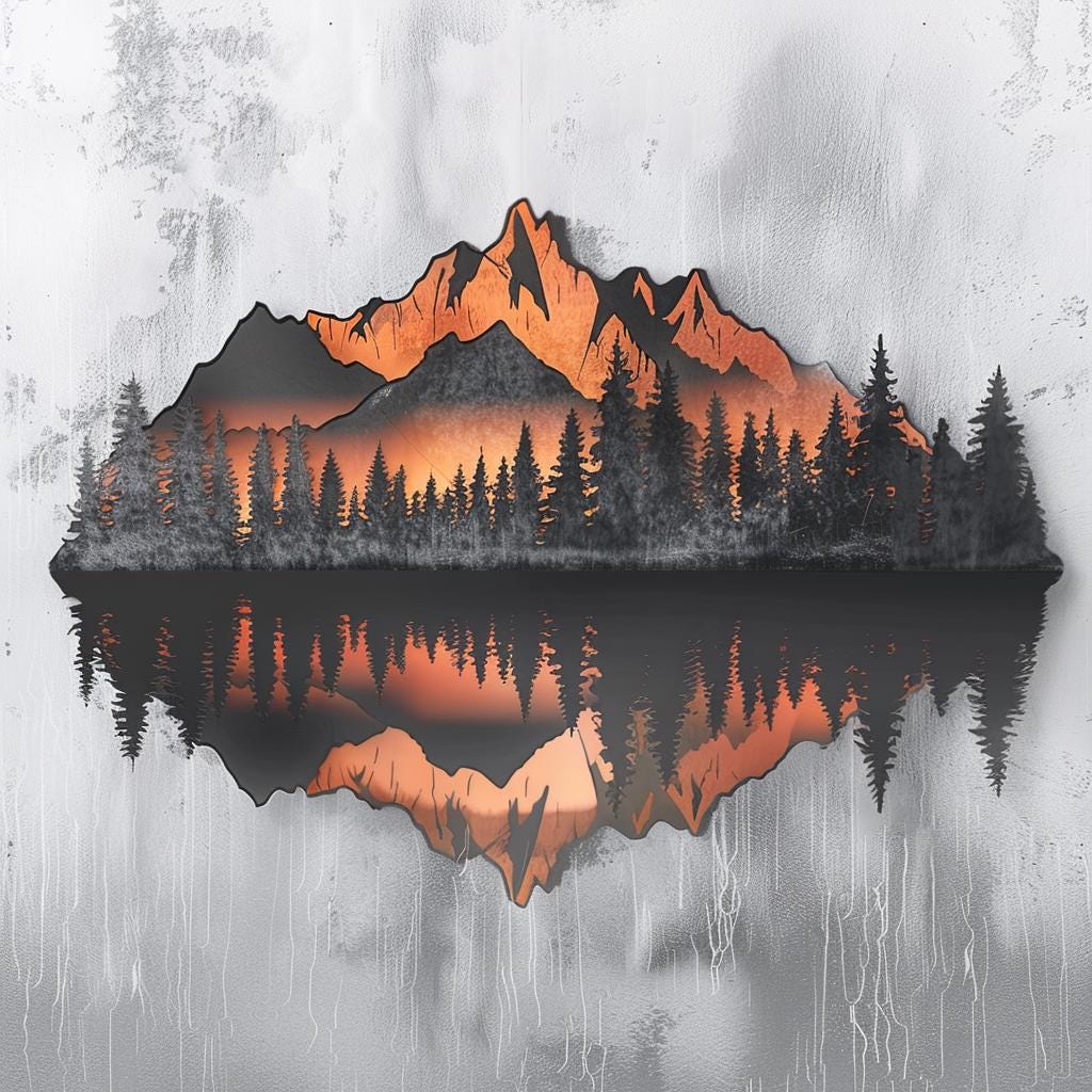 Mountain Metal Wall Art: Forest Lake Sunset Nature Landscape Steel Sign (Outdoor Decor)
