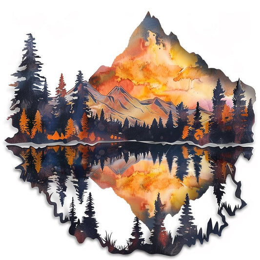 Mountain Metal Wall Art: Forest Lake Sunset Nature Landscape Steel Sign (Outdoor Decor)