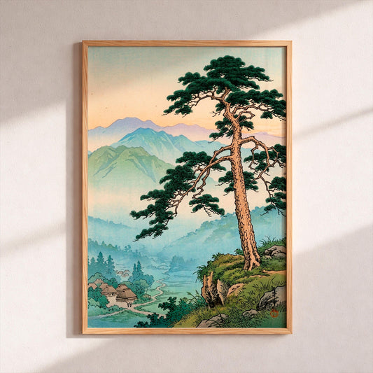 Wall Art Japanese Forest Print - Vintage Mountain Landscape Poster - Zen Nature Tree Scene - Asian Style Home Decor - Shin-hanga Art Gift