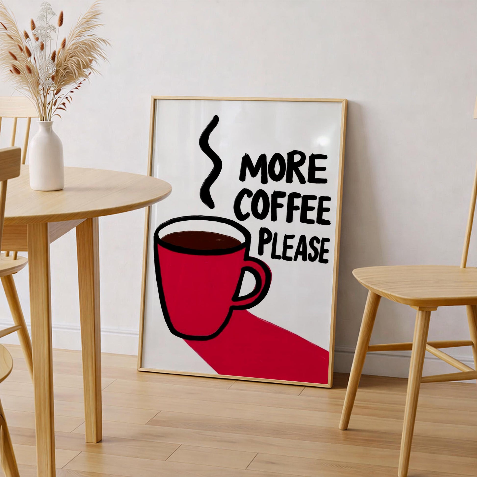 More Coffee Please Poster, Kitchen Wall Art, Red Coffee Mug Print, Coffee Lover Gift, Coffee Station Decor, Retro Coffee Sign, Diner Print
