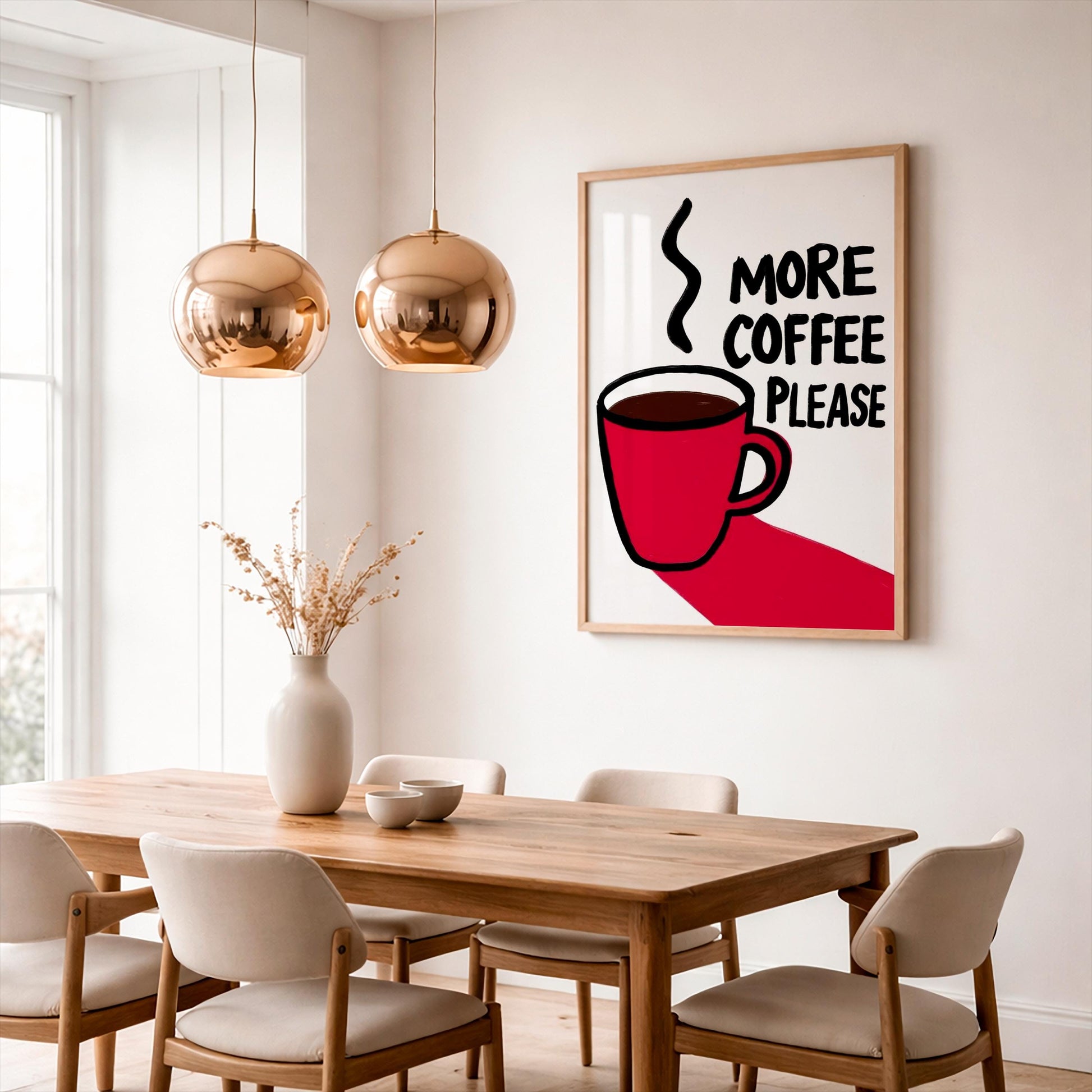 More Coffee Please Poster, Kitchen Wall Art, Red Coffee Mug Print, Coffee Lover Gift, Coffee Station Decor, Retro Coffee Sign, Diner Print
