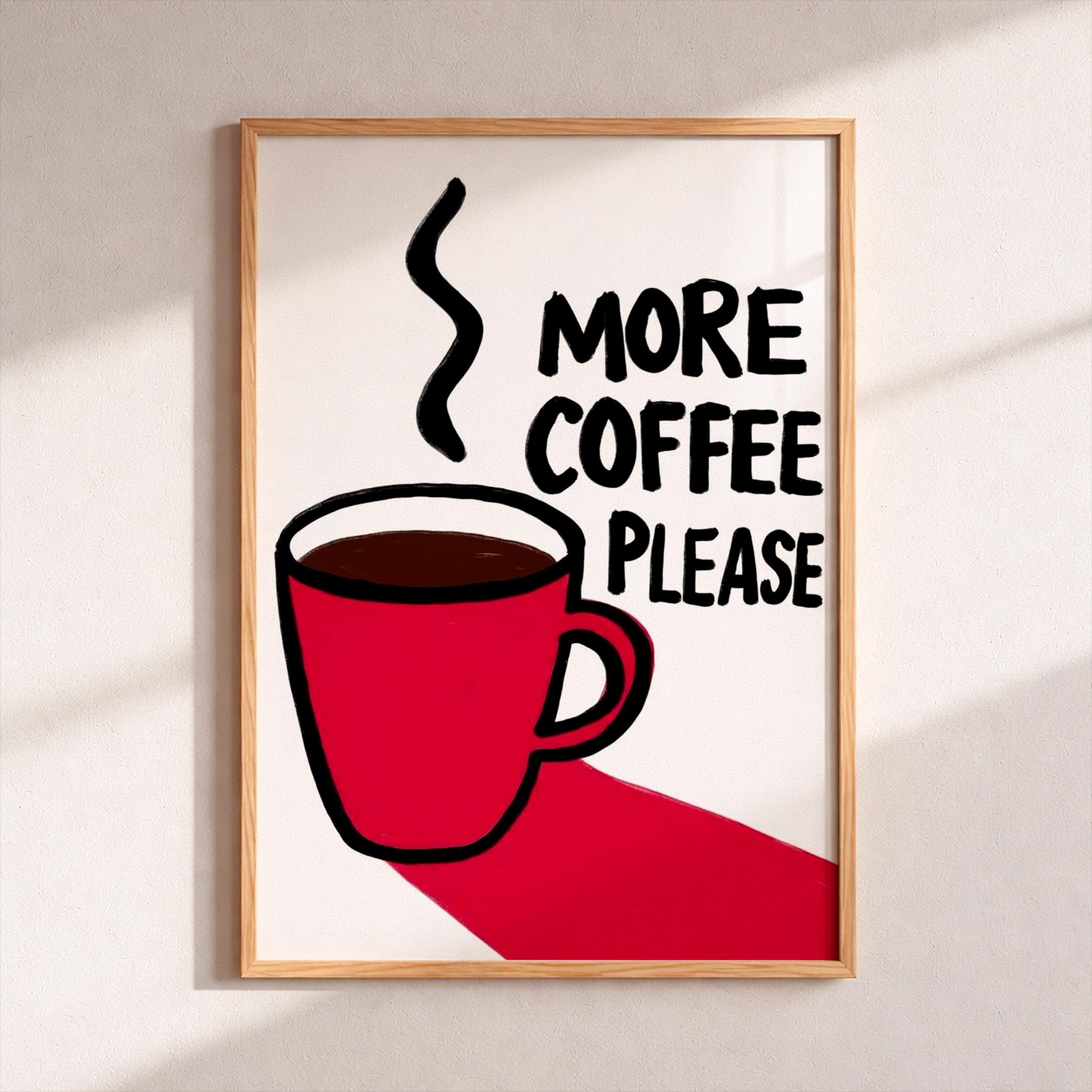 More Coffee Please Poster, Kitchen Wall Art, Red Coffee Mug Print, Coffee Lover Gift, Coffee Station Decor, Retro Coffee Sign, Diner Print