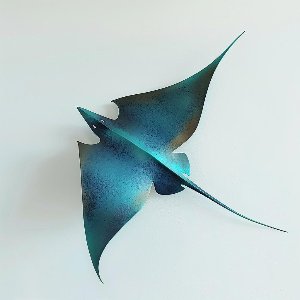 Stingray Metal Wall Art: Coastal Ocean Nautical Beach House Marine Life Sculpture