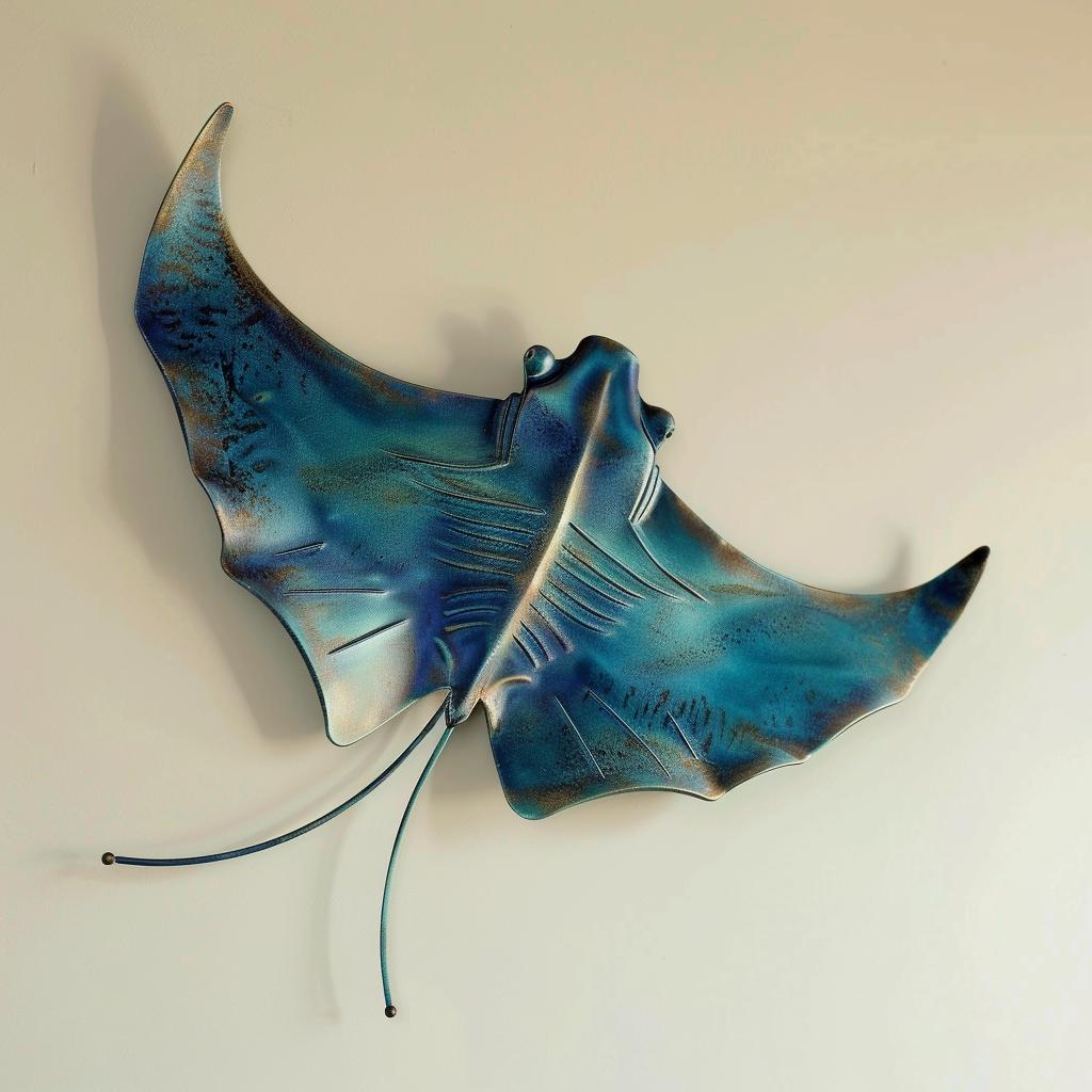 Stingray Metal Wall Art: Coastal Ocean Nautical Beach House Marine Life Sculpture