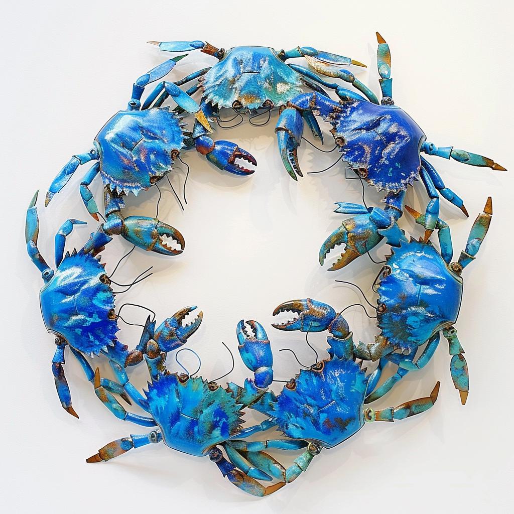 Blue Metal Sign: Coastal Crab Ocean Decor, Nautical Wall Art, Beach House Hanging