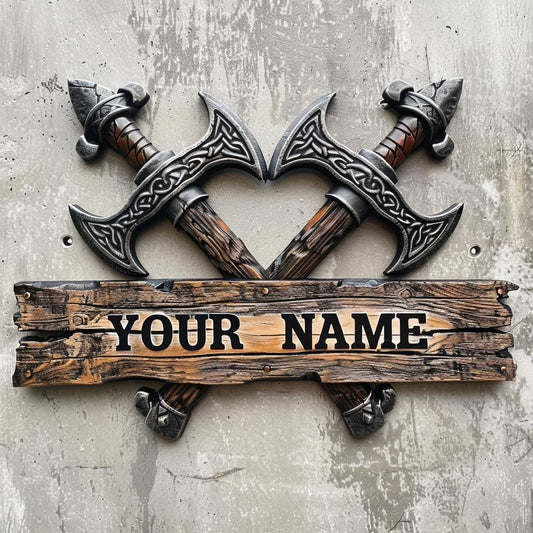 Personalized Viking Axe Metal Sign – Nordic Warrior Name Decor
