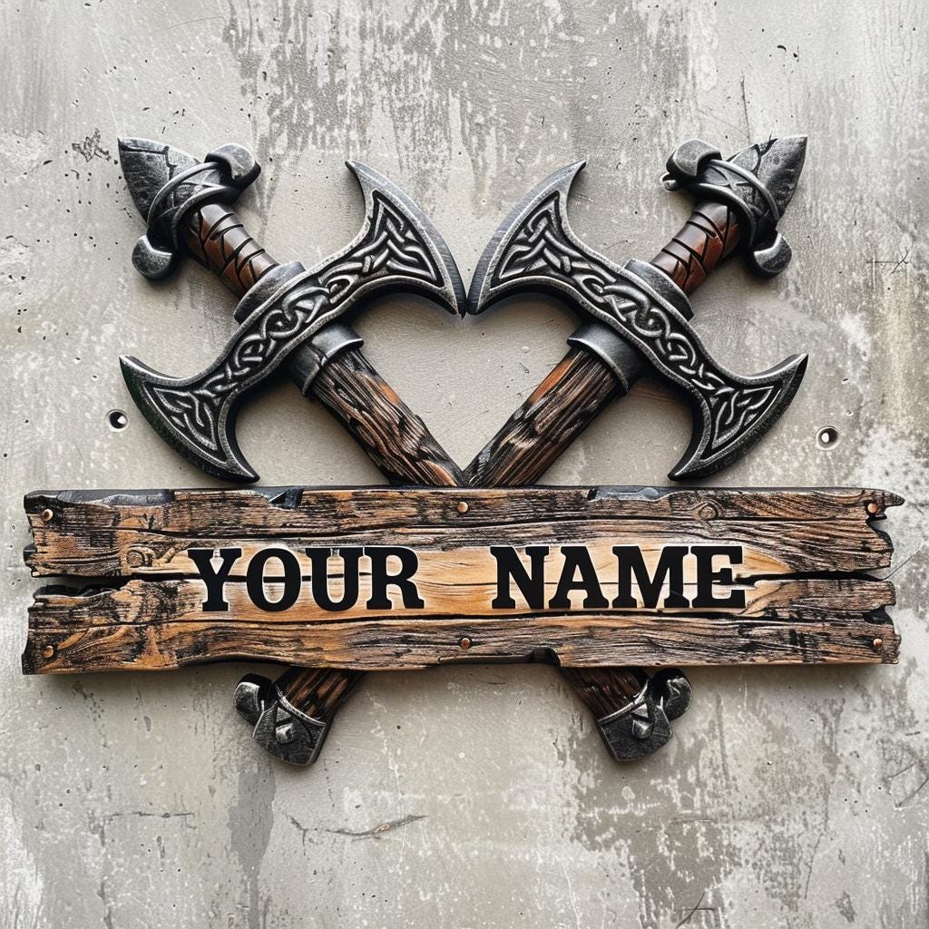 Personalized Viking Axe Metal Sign – Nordic Warrior Name Decor
