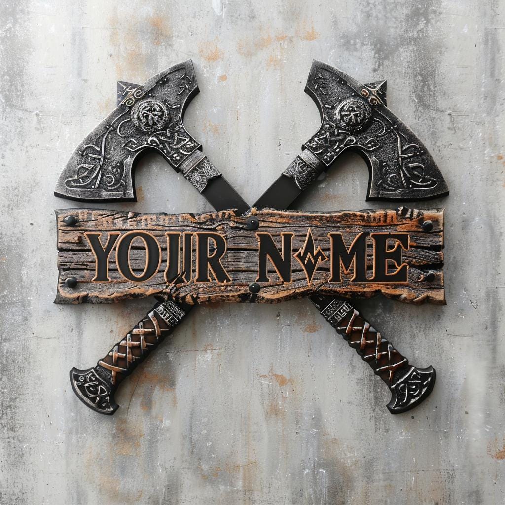 Personalized Viking Axe Metal Sign – Nordic Warrior Name Decor
