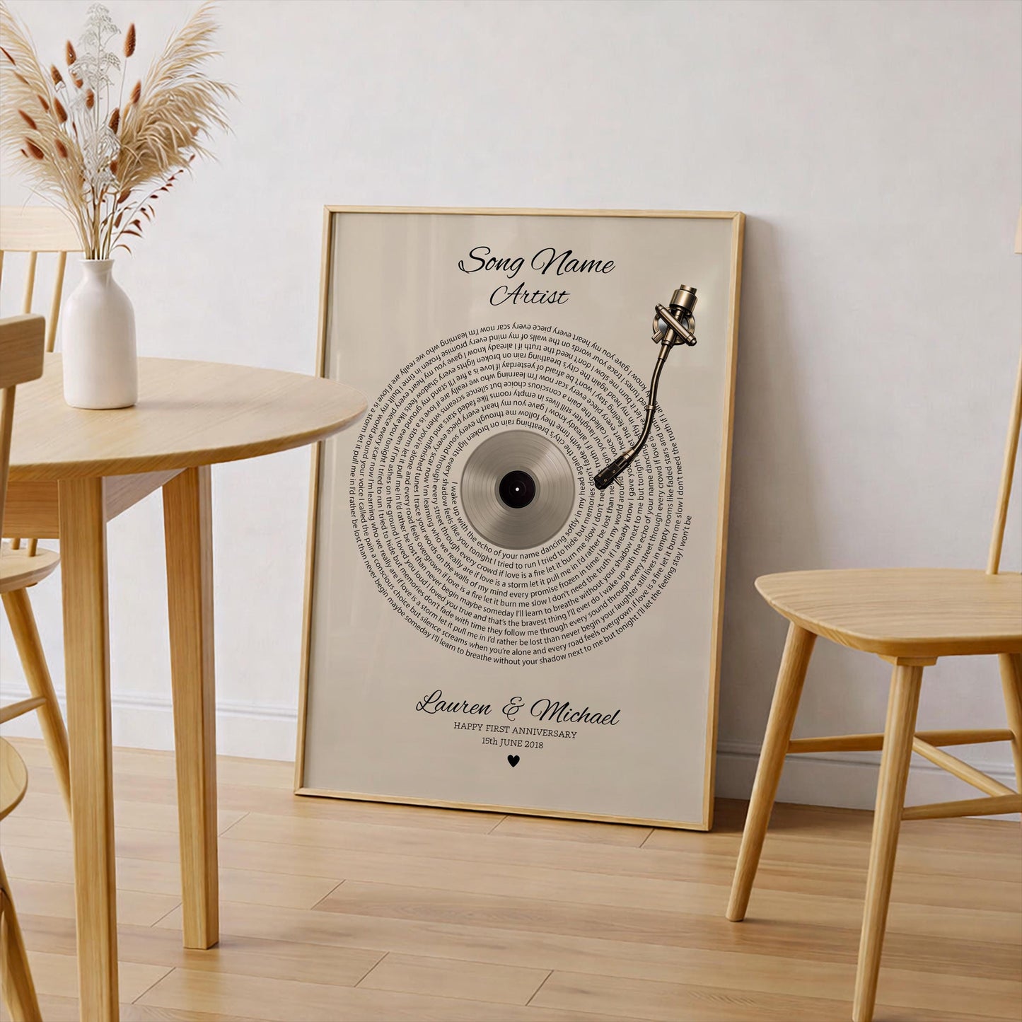 Custom Song Lyrics Vinyl Record Print, Personalized First Anniversary Gift for Couple, Wedding Song Poster, Anniversary Gift for Him Her