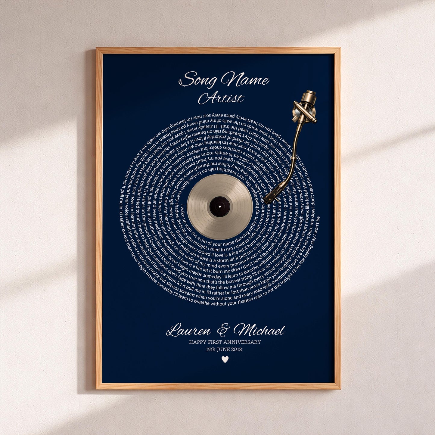 Custom Song Lyrics Vinyl Record Print, Personalized First Anniversary Gift for Couple, Wedding Song Poster, Anniversary Gift for Him Her