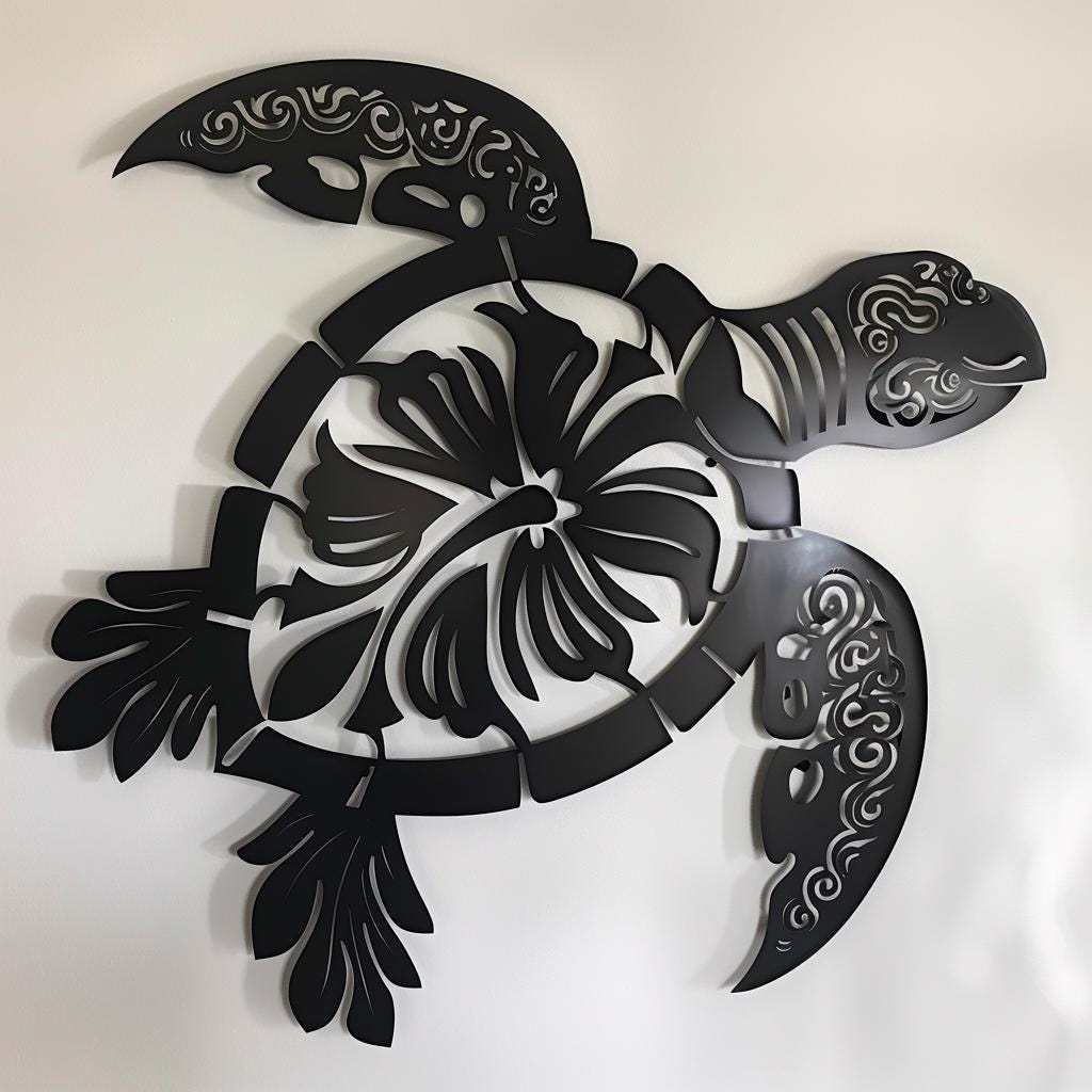 Polynesian Sea Turtle Metal Wall Art, Tribal Ocean Decor, Coastal Home Hanging Sign