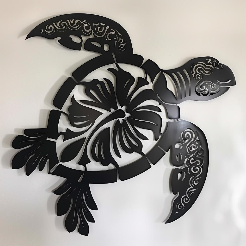 Polynesian Sea Turtle Metal Wall Art, Tribal Ocean Decor, Coastal Home Hanging Sign