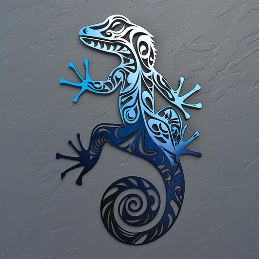 Polynesian Gecko Metal Wall Art, Tribal Lizard Decor, Coastal Home Hanging Sign